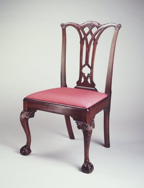  <em>Side Chair</em>, ca. 1780. Mahogany, yellow pine, modern upholstery, 39 x 23 1/2 x 21 in. (99.0 x 59.6 x 53.3 cm). Brooklyn Museum, Matthew Scott Sloan Collection, Gift of Lidie Lane Sloan McBurney, 1997.150.4. Creative Commons-BY (Photo: Brooklyn Museum, 1997.150.4_transp700.jpg)