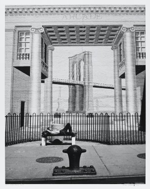 Arthur Mones (American, 1919-1998). <em>New York - Peck Slip</em>, 1992. Gelatin silver print, sheet: 14 x 10 3/4 in. (35.6 x 27.3 cm). Brooklyn Museum, Gift of the artist, 1997.162.3. © artist or artist's estate (Photo: Brooklyn Museum, 1997.162.3_PS4.jpg)