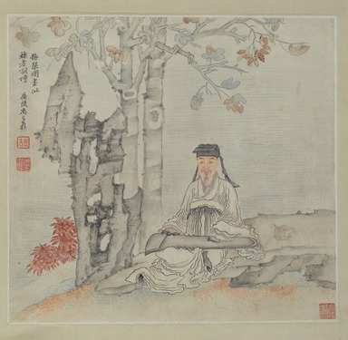Yu Zhiding (Chinese, born 1647). <em>Portrait of Zhou Lianggong</em>, late 17th century. Album leaves of painting and calligraphy mounted as hanging scroll, ink and color on paper, 71 x 19 13/16in. (180.3 x 50.3cm). Brooklyn Museum, Gift of the C. C. Wang Family Collection, 1997.185.7 (Photo: Brooklyn Museum, 1997.185.7_detail2_PS2.jpg)
