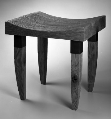 Chris Lehrecke. <em>Stool</em>, 1997. Sand-blasted oak, blackened bronze, 18 x 18 x 16 in. (45.7 x 45.7 x 40.6 cm). Brooklyn Museum, Gift of Chris Lehrecke, 1997.187.1. Creative Commons-BY (Photo: Brooklyn Museum, 1997.187.1_bw_IMLS.jpg)