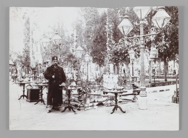  <em>Mozaffar al-Din Shah Posing before a Party in the Palace Garden (Probably, in Celebration of Nowruz) , One of 274 Vintage Photographs</em>, late 19th-early 20th century. Gelatin silver printing out paper, 4 5/8 x 6 1/4 in.  (11.7 x 15.9 cm). Brooklyn Museum, Purchase gift of Leona Soudavar in memory of Ahmad Soudavar, 1997.3.108 (Photo: Brooklyn Museum, 1997.3.108_IMLS_PS3.jpg)