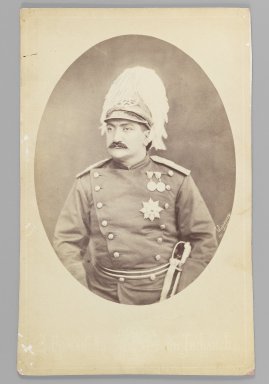  <em>Studio Portrait of Zill al-Sultan, One of 274 Vintage Photographs</em>, late 19th-early 20th century. Albumen silver photograph, 9 3/4 x 6 1/4 in.  (24.8 x 15.9 cm). Brooklyn Museum, Purchase gift of Leona Soudavar in memory of Ahmad Soudavar, 1997.3.117 (Photo: Brooklyn Museum, 1997.3.117_IMLS_PS3.jpg)
