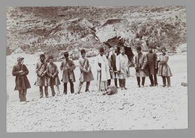  <em>Mozaffar al-Din Shah on a Royal Hunt, One of 274 Vintage Photographs</em>, late 19th–early 20th century. Gelatin silver printing out paper, 4 5/16 x 6 5/16 in.  (11.0 x 16.0 cm). Brooklyn Museum, Purchase gift of Leona Soudavar in memory of Ahmad Soudavar, 1997.3.129 (Photo: Brooklyn Museum, 1997.3.129_IMLS_PS3.jpg)