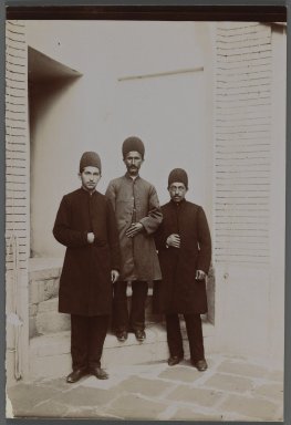  <em>Mirza Gholam-Ali, Abbas Gholi Bek and Mirza Yahya,  One of 274 Vintage Photographs</em>, late 19th–early 20th century. Gelatin silver printing out paper, 7 3/16 x 4 13/16 in.  (18.2 x 12.2 cm). Brooklyn Museum, Purchase gift of Leona Soudavar in memory of Ahmad Soudavar, 1997.3.137 (Photo: Brooklyn Museum, 1997.3.137_IMLS_PS3.jpg)