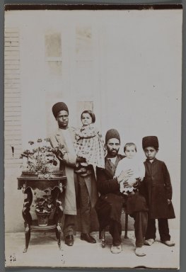  <em>His Excellency the Mohteshem-al-Vexareh's Two Daughters and Servants One of 274 Vintage Photographs</em>, late 19th–early 20th century. Gelatin silver printing out paper, 7 1/4 x 4 3/4 in.  (18.4 x 12.1 cm). Brooklyn Museum, Purchase gift of Leona Soudavar in memory of Ahmad Soudavar, 1997.3.138 (Photo: Brooklyn Museum, 1997.3.138_IMLS_PS3.jpg)