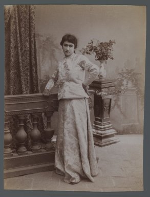  <em>Woman in Western Costume Leaning on Balustrade, One of 274 Vintage Photographs</em>, late 19th-early 20th century. Albumen silver photograph, 8 1/16 x 6 1/4 in.  (20.5 x 15.8 cm). Brooklyn Museum, Purchase gift of Leona Soudavar in memory of Ahmad Soudavar, 1997.3.17 (Photo: Brooklyn Museum, 1997.3.17_IMLS_PS3.jpg)