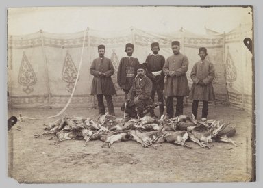  <em>Portrait of Prince Abdul Husayn Mirza (Farma Farmaian) after Hunting  Gazelles,  One of 274 Vintage Photographs</em>, late 19th-early 20th century. Albumen silver photograph, 5 1/16 x 7 1/16 in.  (12.9 x 18.0 cm). Brooklyn Museum, Purchase gift of Leona Soudavar in memory of Ahmad Soudavar, 1997.3.193 (Photo: Brooklyn Museum, 1997.3.193_IMLS_PS3.jpg)