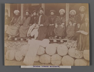  <em>Persian Tobacco Merchants,  One of 274 Vintage Photographs</em>, late 19th-early 20th century. Albumen silver photograph, 6 1/16 x 8 3/16 in.  (15.4 x 20.8 cm). Brooklyn Museum, Purchase gift of Leona Soudavar in memory of Ahmad Soudavar, 1997.3.221 (Photo: Brooklyn Museum, 1997.3.221_IMLS_PS3.jpg)