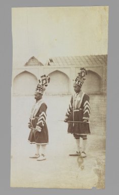  <em>Royal Footmen Known as "Chaters", One of 274 Vintage Photographs</em>, late 19th–early 20th century. Albumen silver photograph, 8 7/16 x 4 1/2 in.  (21.4 x 11.4 cm). Brooklyn Museum, Purchase gift of Leona Soudavar in memory of Ahmad Soudavar, 1997.3.224 (Photo: Brooklyn Museum, 1997.3.224_IMLS_PS3.jpg)