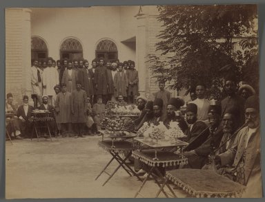  <em>Persian Officials and  Attendants at a Party with Sweetmeats,  One of 274 Vintage Photographs</em>, late 19th–early 20th century. Albumen silver photograph, 6 3/4 x 9 in.  (17.1 x 22.9 cm). Brooklyn Museum, Purchase gift of Leona Soudavar in memory of Ahmad Soudavar, 1997.3.239 (Photo: Brooklyn Museum, 1997.3.239_IMLS_PS3.jpg)