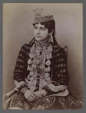  <em>Young Girl in Urban Dress, featuring Hat with Crown Ornament, One of 274 Vintage Photographs</em>, late 19th-early 20th century. Albumen silver photograph, 8 3/16 x 6 1/8 in.  (20.8 x 15.6 cm). Brooklyn Museum, Purchase gift of Leona Soudavar in memory of Ahmad Soudavar, 1997.3.24 (Photo: Brooklyn Museum, 1997.3.24_IMLS_PS3.jpg)