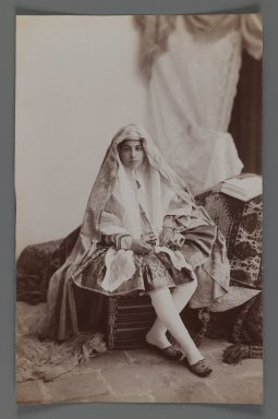  <em>Studio Shot of Young Girl Seated Beside an Open Book,  One of 274 Vintage Photographs</em>, late 19th-early 20th century. Albumen silver photograph, 8 3/16 x 5 1/4 in.  (20.85 x 13.3 cm). Brooklyn Museum, Purchase gift of Leona Soudavar in memory of Ahmad Soudavar, 1997.3.39 (Photo: Brooklyn Museum, 1997.3.39_IMLS_PS3.jpg)