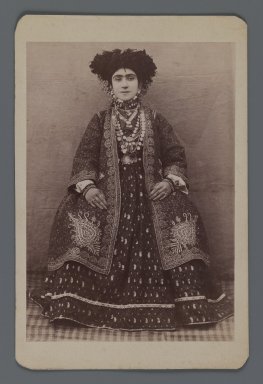  <em>Female Member of a Tribal Khan's Family,  One of 274 Vintage Photographs</em>, late 19th-early 20th century. Albumen silver photograph, photo:  5 1/2 x 3 13/16 in.  (14.0 x 9.7 cm);. Brooklyn Museum, Purchase gift of Leona Soudavar in memory of Ahmad Soudavar, 1997.3.40 (Photo: Brooklyn Museum, 1997.3.40_IMLS_PS3.jpg)