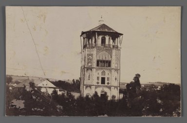  <em>Suhanatabal, Nasr-al Din Shah's,  A Royal Palace of Figural Tilework, One of 274 Vintage Photographs</em>, late 19th–early 20th century. Gelatin silver photograph on printing out paper, 5 5/16 x 8 7/16 in.  (13.5 x 21.5 cm). Brooklyn Museum, Purchase gift of Leona Soudavar in memory of Ahmad Soudavar, 1997.3.63 (Photo: Brooklyn Museum, 1997.3.63_IMLS_PS3.jpg)