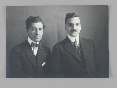  <em>Portrait of Seyyid Hasan Taqizadeh and Husayn Reza Khan, One of 274 Vintage Photographs</em>, late 19th-early 20th century. Gelatin silver printing out paper, 3 1/4 x 4 5/8 in.  (8.3 x 11.7 cm). Brooklyn Museum, Purchase gift of Leona Soudavar in memory of Ahmad Soudavar, 1997.3.97 (Photo: Brooklyn Museum, 1997.3.97_IMLS_PS3.jpg)