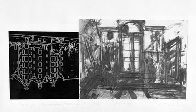 W. Jan Zakrzewski. <em>Two Images, (Amsterdam/Brooklyn) #2</em>, 1996. Photo-transfer, graphite, colored pencil paper, sheet: 17 13/16 x 23 5/16 in. (45.2 x 59.2 cm). Brooklyn Museum, Emily Winthrop Miles Fund, 1997.42.1. © artist or artist's estate (Photo: Brooklyn Museum, 1997.42.1_bw.jpg)