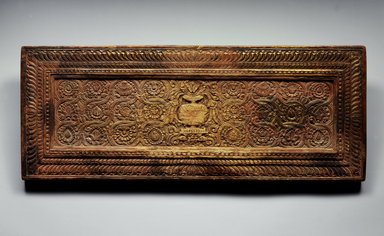  <em>Upper Cover from an Unidentified Manuscript</em>, ca. 14th century. Wood, color, 10 7/8 x 27 1/2 x 1 3/8 in. (27.6 x 69.9 x 3.5 cm). Brooklyn Museum, Gift of the Asian Art Council, 1997.59.3. Creative Commons-BY (Photo: Brooklyn Museum, 1997.59.3_back_SL5.jpg)