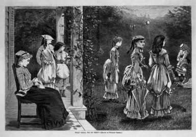 Winslow Homer (American, 1836-1910). <em>What Shall We Do Next?</em>, 1869. Wood engraving, Image: 9 1/8 x 13 3/4 in. (23.2 x 34.9 cm). Brooklyn Museum, Gift of Harvey Isbitts, 1998.105.131 (Photo: Brooklyn Museum, 1998.105.131_bw.jpg)