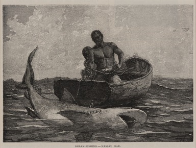 Winslow Homer (American, 1836-1910). <em>Shark Fishing-Nassau Bar</em>, 1887. Engraving, illustration: 3 7/8 x 5 5/16 in.  (9.8 x 13.5 cm). Brooklyn Museum, Gift of Harvey Isbitts, 1998.105.211 (Photo: Brooklyn Museum, 1998.105.211_view02_PS11.jpg)