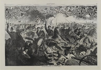 Winslow Homer (American, 1836-1910). <em>A War for the Union 1862--A Cavalry Charge</em>, 1862. Wood engraving, Image: 13 5/8 x 20 5/8 in. (34.6 x 52.4 cm). Brooklyn Museum, Gift of Harvey Isbitts, 1998.105.74 (Photo: Brooklyn Museum, 1998.105.74_PS1.jpg)