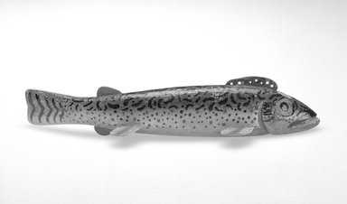 Oscar Peterson. <em>Fish Decoy, Brook Trout</em>, 1930s. Painted wood, metals, 7 3/8 x 2 x 1 1/2 in.  (18.7 x 5.1 x 3.8 cm). Brooklyn Museum, Gift of the North American Fish Decoy Partners, 1998.148.13. Creative Commons-BY (Photo: Brooklyn Museum, 1998.148.13_bw.jpg)