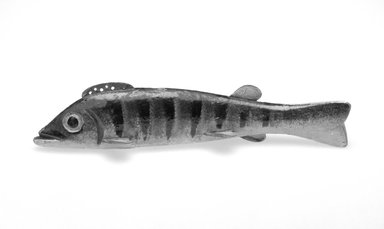 Oscar Peterson. <em>Fish Decoy, Perch</em>, 1930s. Painted wood, metals, 1 3/4 x 7 7/8 x 2 in.  (4.4 x 20.0 x 5.1 cm). Brooklyn Museum, Gift of the North American Fish Decoy Partners, 1998.148.14. Creative Commons-BY (Photo: Brooklyn Museum, 1998.148.14_bw.jpg)