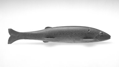  <em>Fish Decoy</em>, 20th century. Painted wood, metal, leather
, 7 3/8 x 1 7/8 x 1 1/4 in.  (18.7 x 4.8 x 3.2 cm). Brooklyn Museum, Gift of the North American Fish Decoy Partners, 1998.148.35. Creative Commons-BY (Photo: Brooklyn Museum, 1998.148.35_bw.jpg)