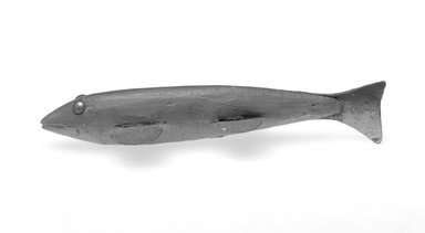 <em>Fish Decoy</em>, ca. 1900. Painted wood, metal, leather, 6 x 1 1/8 x 2 in.  (15.2 x 2.9 x 5.1 cm). Brooklyn Museum, Gift of the North American Fish Decoy Partners, 1998.148.48. Creative Commons-BY (Photo: Brooklyn Museum, 1998.148.48_bw.jpg)