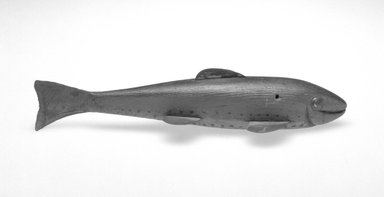  <em>Fish Decoy, Gray Trout</em>, ca. 1900. Painted wood, metals, leather, 8 x 2 5/8 x 1 5/8 in.  (20.3 x 6.7 x 4.1 cm). Brooklyn Museum, Gift of the North American Fish Decoy Partners, 1998.148.52. Creative Commons-BY (Photo: Brooklyn Museum, 1998.148.52_bw.jpg)