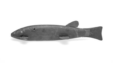  <em>Fish Decoy</em>, 20th century. Painted wood, metal, leather, 6 7/8 x 2 1/4 x 1 1/2 in.  (17.5 x 5.7 x 3.8 cm). Brooklyn Museum, Gift of the North American Fish Decoy Partners, 1998.148.56. Creative Commons-BY (Photo: Brooklyn Museum, 1998.148.56_bw.jpg)