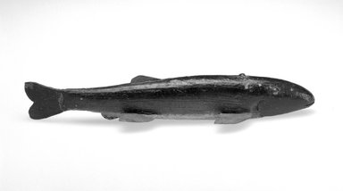  <em>Fish Decoy</em>, 20th century. Painted wood, metal, leather, 1 3/8 x 8 5/8 x 2 1/2 in.  (3.5 x 21.9 x 6.4 cm). Brooklyn Museum, Gift of the North American Fish Decoy Partners, 1998.148.59. Creative Commons-BY (Photo: Brooklyn Museum, 1998.148.59_bw.jpg)