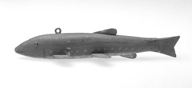  <em>Fish Decoy</em>, 20th century. Painted wood, metal, leather, blue glass, 7 3/4 x 1 1/2 x 2 1/4 in.  (19.7 x 3.8 x 5.7 cm). Brooklyn Museum, Gift of the North American Fish Decoy Partners, 1998.148.60. Creative Commons-BY (Photo: Brooklyn Museum, 1998.148.60_bw.jpg)