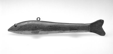  <em>Fish Decoy</em>, 20th century. Painted wood, metal, leather, 8 x 2 x 1 1/2 in.  (20.3 x 5.4 x 3.8 cm). Brooklyn Museum, Gift of the North American Fish Decoy Partners, 1998.148.62. Creative Commons-BY (Photo: Brooklyn Museum, 1998.148.62_bw.jpg)