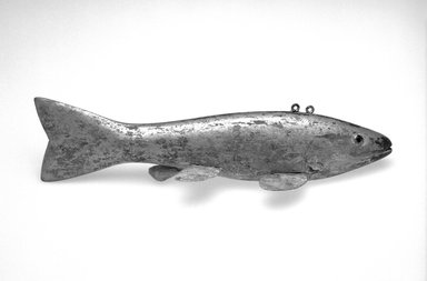 Hans Janner. <em>Fish Decoy, Bass</em>, ca. 1890. Painted wood, metals, 2 7/8 x 11 1/8 x 3 in.  (7.3 x 28.3 x 7.6 cm). Brooklyn Museum, Gift of the North American Fish Decoy Partners, 1998.148.9. Creative Commons-BY (Photo: Brooklyn Museum, 1998.148.9_bw.jpg)