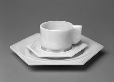 H.P. Berlage (Dutch, 1856–1934). <em>Cup and Saucer, Part of a Breakfast Service</em>, 1924. Glass, cup: 2 1/2 x 4 x 3 in. (6.3 x 10.2 x 7.6 cm). Brooklyn Museum, H. Randolph Lever Fund, 1998.2.2a-b. Creative Commons-BY (Photo: , 1998.2.1_1998.2.2a-b_bw.jpg)