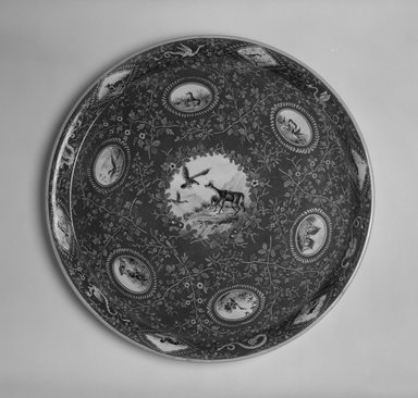 Karl L. H. Müller (American, born Germany, 1820–1887). <em>Tray</em>, ca. 1867. Porcelain, 1 1/4 x 16 1/4 x 16 1/4 in. (3.2 x 41.3 x 41.3 cm). Brooklyn Museum, Marie Bernice Bitzer Fund, 1998.21.1. Creative Commons-BY (Photo: Brooklyn Museum, 1998.21.1_bw.jpg)