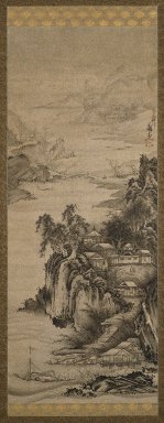 Soga Shohaku (Japanese, 1730–1781). <em>River Landscape</em>, circa 1760–80. Hanging scroll, Ink on paper, 83 5/8 x 26 15/16 in. (212.4 x 68.4 cm). Brooklyn Museum, Gift of the Asian Art Council in memory of Council Member Barbara Young, 1998.39 (Photo: Brooklyn Museum, 1998.39_IMLS_SL2.jpg)