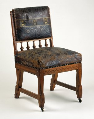 Kimbel and Cabus (1863–1882). <em>Side Chair, Model 304</em>, ca. 1875. Ash, original stained, gilt, and patent leather upholstery, 35 1/2 x 18 1/2 x 21 in. (90.2 x 47.0 x 53.3 cm). Brooklyn Museum, Purchased with funds given by the Wigmore Foundation, 1998.46. Creative Commons-BY (Photo: Brooklyn Museum, 1998.46_IMLS_SL2.jpg)