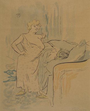 Henri de Toulouse-Lautrec (Albi, France, 1864–1901, Saint–André–du–Bois, France). <em>Qu'est-ce qu'on va dejeuner?, from La Rire</em>, October 24, 1896. Photo-lithograph on newsprint, 9 13/16 x 7 13/16 in. (24.9 x 19.8 cm). Brooklyn Museum, Gift of Eileen and Michael Cohen, 1998.56.16 (Photo: Brooklyn Museum, 1998.56.16.jpg)