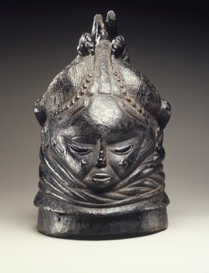 Mende. <em>Sande society mask (sowei)</em>, 19th century. Wood, pigment, 15 x 10 1/4 x 9 in. (38.1 x 26.0 x 22.9 cm). Brooklyn Museum, Gift of Blake Robinson, 1998.80.3. Creative Commons-BY (Photo: Brooklyn Museum, 1998.80.3_transpc003.jpg)