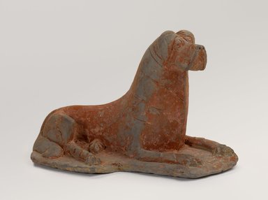  <em>Figure of a Recumbent Dog</em>, early 6th century. Gray earthenware with red polychrome, 3 5/8 x 6 1/4 x 3 5/8 in. (9.2 x 15.8 x 9.2 cm). Brooklyn Museum, Gift of the Guennol Collection, 1998.85.1. Creative Commons-BY (Photo: Brooklyn Museum, 1998.85.1_PS9.jpg)