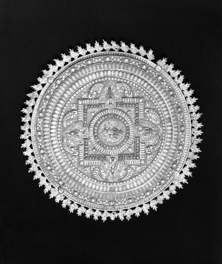  <em>Mandala (Cosmic Diagram)</em>, Likely early 20th century. Metal inlaid with semiprecious stones, 19 1/2 in. (49.5 cm). Brooklyn Museum, Gift of Peter W. Scheinman, 1998.87 (Photo: Brooklyn Museum, 1998.87_bw.jpg)