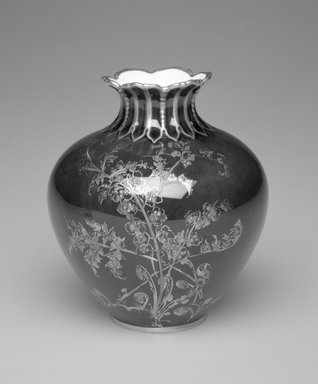 Royal Crown Derby Porcelain Co. (founded 1750). <em>Vase</em>, ca. 1895. Porcelain, 4 x 3 1/2 x 3 1/2 in.  (10.2 x 8.9 x 8.9 cm). Brooklyn Museum, Gift of Allen and Sydell Glass in memory of Samuel and Minnie Jacobs, 1998.93.13. Creative Commons-BY (Photo: Brooklyn Museum, 1998.93.13_bw.jpg)