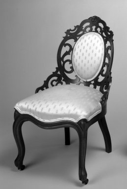 John Henry Belter (American, born Germany, 1804-1863). <em>Chair</em>, ca. 1840-1850. Laminated wood with upholstered seats Brooklyn Museum, Bequest of Miriam Godofsky, 1999.105.1. Creative Commons-BY (Photo: Brooklyn Museum, 1999.105.1_bw_IMLS.jpg)