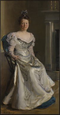 Cecilia Beaux (American, 1855-1942). <em>Mrs. Robert Abbe (Catherine Amory Bennett)</em>, 1898-1899. Oil on canvas, 74 x 39 in. (188 x 99.1 cm). Brooklyn Museum, Gift of Mr. and Mrs. M. R. Schweitzer, 1999.113 (Photo: Brooklyn Museum, 1999.113_PS20.jpg)