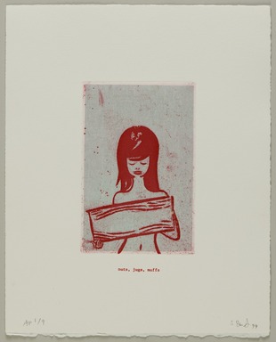 Amy Sillman (American, Detroit, MI, born 1955). <em>Nuts, Jugs, Muffs</em>, 1999. Etching on paper, sheet: 11 1/4 x 9 in. (28.6 x 22.9 cm). Brooklyn Museum, Gift of the Lower East Side Printship in honor of Marilyn Kushner, 1999.119.1. © artist or artist's estate (Photo: Brooklyn Museum, 1999.119.1_PS20.jpg)