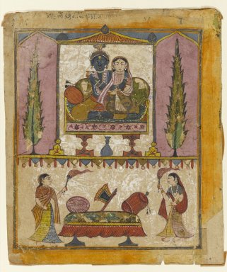 Indian. <em>Lakshmi Naryana, Frontispiece from the "Tula Ram" Bhagavata Purana</em>, ca. 1650. Opaque watercolor, gold and silver on paper, sheet: 10 1/4 x 8 3/4 in.  (26.0 x 22.2 cm);. Brooklyn Museum, Gift of Anthony A. Manheim, 1999.136.2 (Photo: Brooklyn Museum, 1999.136.2_PS1.jpg)