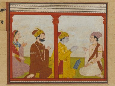 Attributed to Bhagvan. <em>Illustration from a Madhu-Malati Series</em>, ca. 1799. Opaque watercolor and gold on paper, sheet: 6 1/2 x 8 1/8 in.  (16.5 x 20.6 cm);. Brooklyn Museum, Gift of Anthony A. Manheim, 1999.136.4 (Photo: Brooklyn Museum, 1999.136.4_PS1.jpg)