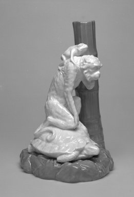 Worcester Royal Porcelain Co. (founded 1751). <em>Candlestick</em>, ca. 1880. Porcelain, 8 x 5 1/2 x 5 7/8 in. (20.3 x 14 x 14.9 cm). Brooklyn Museum, Gift of the Estate of Harold S. Keller, 1999.152.118. Creative Commons-BY (Photo: Brooklyn Museum, 1999.152.118_bw.jpg)
