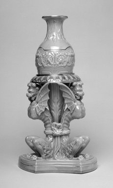 Worcester Royal Porcelain Co. (founded 1751). <em>Vase and Stand</em>, 1863. Porcelain, Vase: 7 x 2 3/4 in. (17.8 x 7 cm). Brooklyn Museum, Gift of the Estate of Harold S. Keller, 1999.152.139a-b. Creative Commons-BY (Photo: Brooklyn Museum, 1999.152.139a-b_bw.jpg)